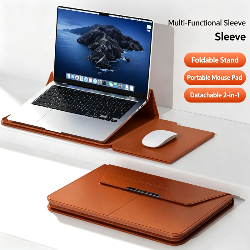 Laptop Accessories Organizer Bag - กระเป๋าใส่แล็ปท็อปขนาด 13-14/15-16 นิ้ว พร้อมที่ปิดอัตโนมัติ กระเป๋าอเนกประสงค์พร้อมขาตั้ง ทำจากหนัง