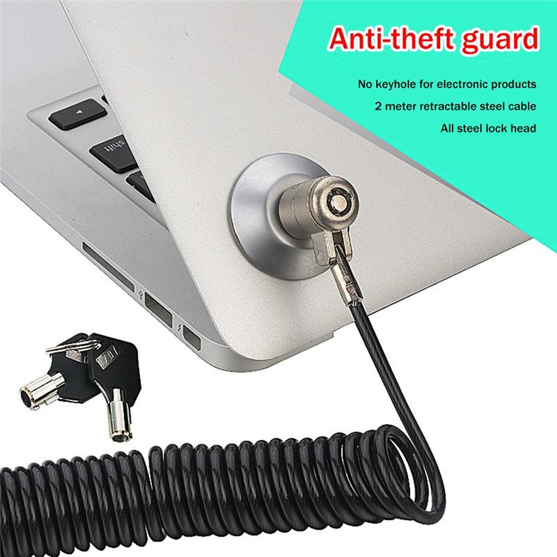 Laptop Lock Cable - ล็อคคอมพิวเตอร์แล็ปท็อปคุณภาพสูง ล็อคแล็ปท็อป ล็อคอเนกประสงค์ สายเคเบิลเหล็กแบบยืดหดได้พร้อมกุญแจ ล็อคคอมพิวเตอร์