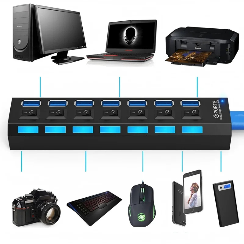 ฮับ USB 2.0 7 พอร์ต พร้อมไฟ LE - Laptop Accessories Hub บทวิจารณ์และราคา